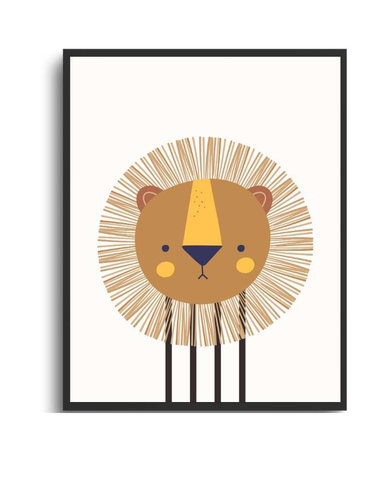 Lion Framed Print – Colorful Kids' Room & Nursery Wall Art Semi Glossy Black