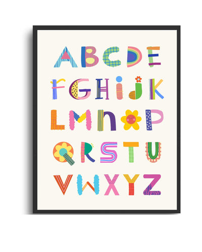 Colorful Alphabet Wall Art Print – Fun & Educational Framed Decor for Kids’ Rooms & Playrooms Semi Glossy Black