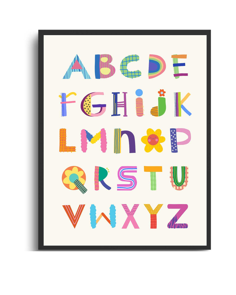 Colorful Alphabet Wall Art Print – Fun & Educational Framed Decor for Kids’ Rooms & Playrooms Semi Glossy Black