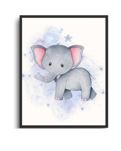 Whimsical Elephant Framed Print - Multi-Color Nursery Art Semi Glossy Black