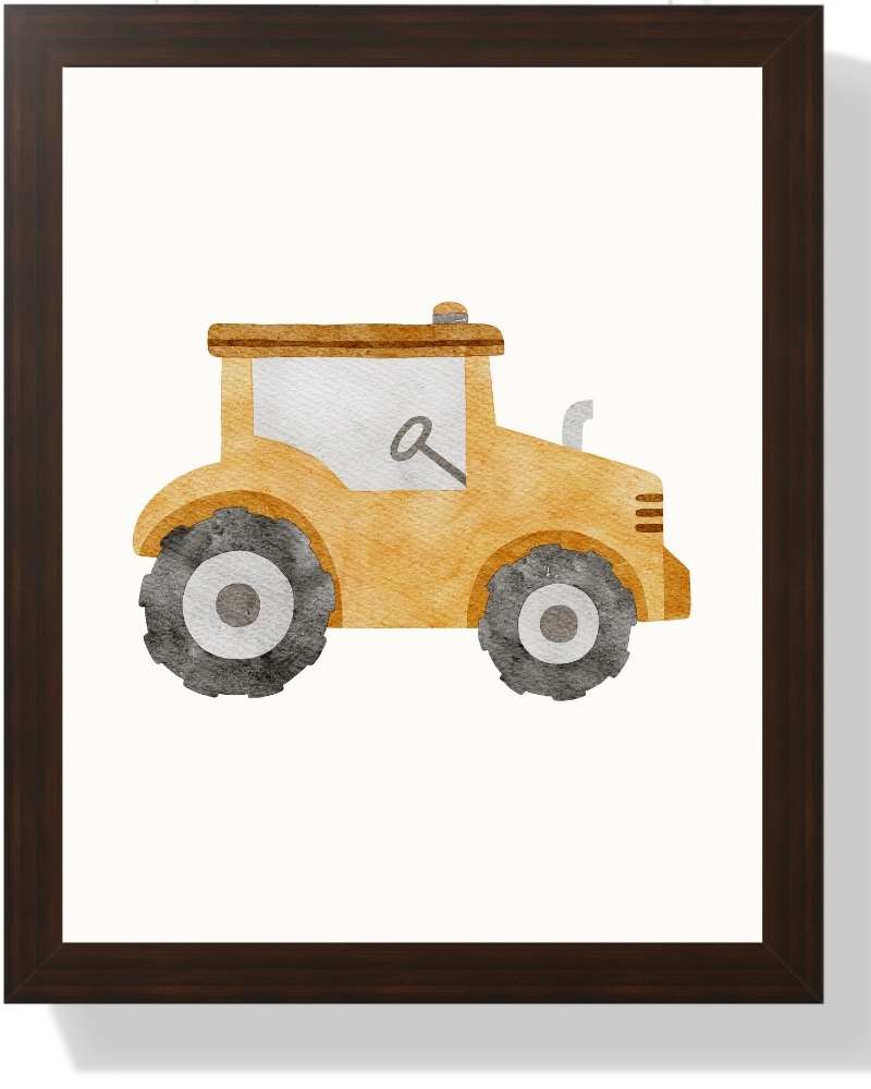 Tractor Framed Print - Perfect Nursery Decor Semi Glossy Brown