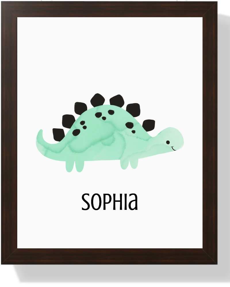 Custom Dinosaur Framed Print - Personalized Art for Kids' Room Semi Glossy Brown