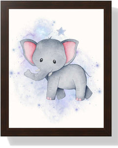 Whimsical Elephant Framed Print - Multi-Color Nursery Art Semi Glossy Brown