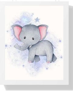 Whimsical Elephant Framed Print - Multi-Color Nursery Art Semi Glossy White