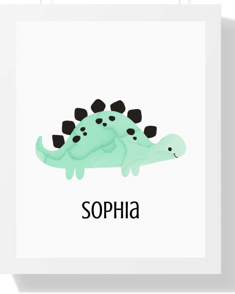 Custom Dinosaur Framed Print - Personalized Art for Kids' Room Semi Glossy White