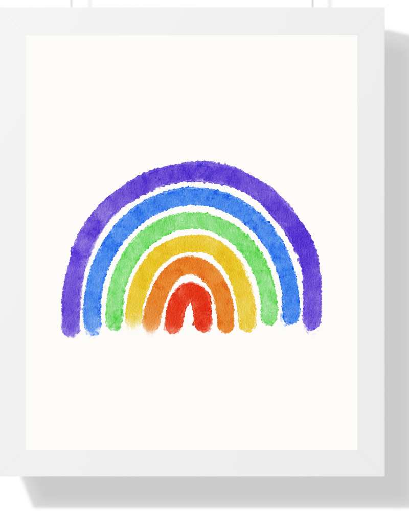 Colorful Rainbow Framed Print - Bright Wall Art for Kids' Room and Celebrations Semi Glossy White