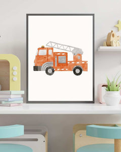 Fire Truck Framed Print - Colorful Kids Room Art