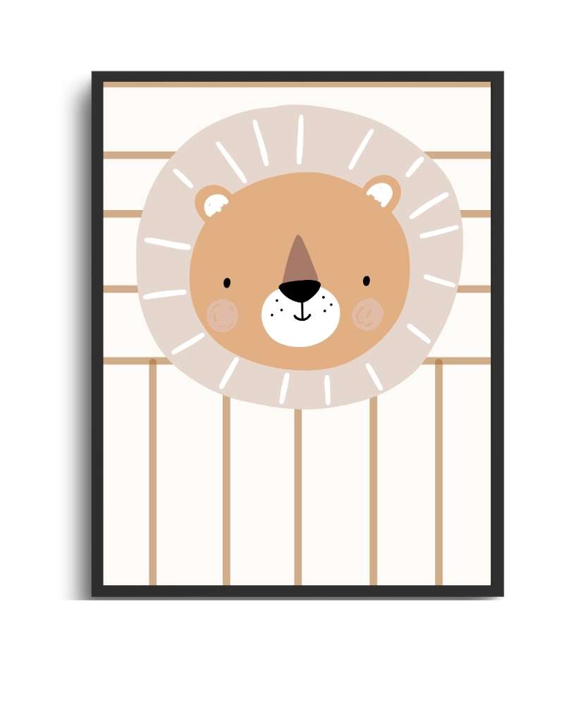 Lion Abstract Framed Print – Vibrant Kids’ Room Wall Art & Nursery Decor Semi Glossy Black