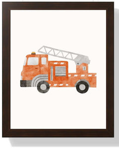 Fire Truck Framed Print - Colorful Kids Room Art Semi Glossy Brown