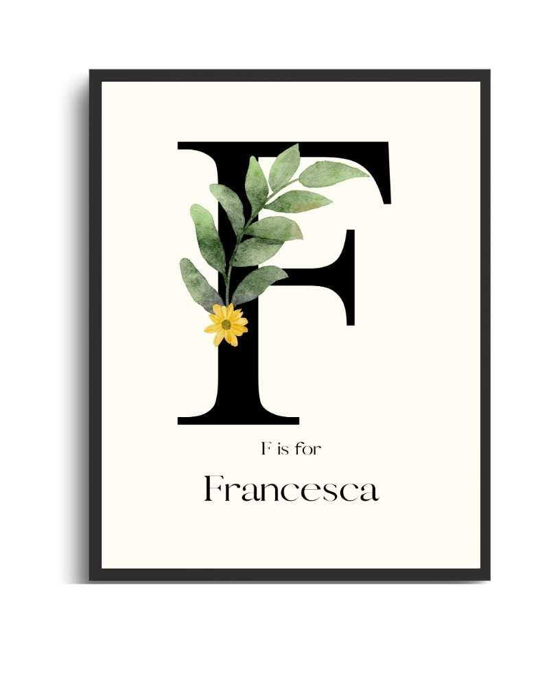 Personalized Name Framed Poster – Custom Flower Design, Nursery & Kids’ Room Wall Art - F Semi Glossy Black