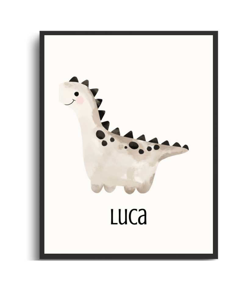 Personalized Dino Framed Print for Kids – Cute, Colorful Wall Art Semi Glossy Black