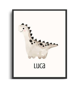 Personalized Dino Framed Print for Kids – Cute, Colorful Wall Art Semi Glossy Black