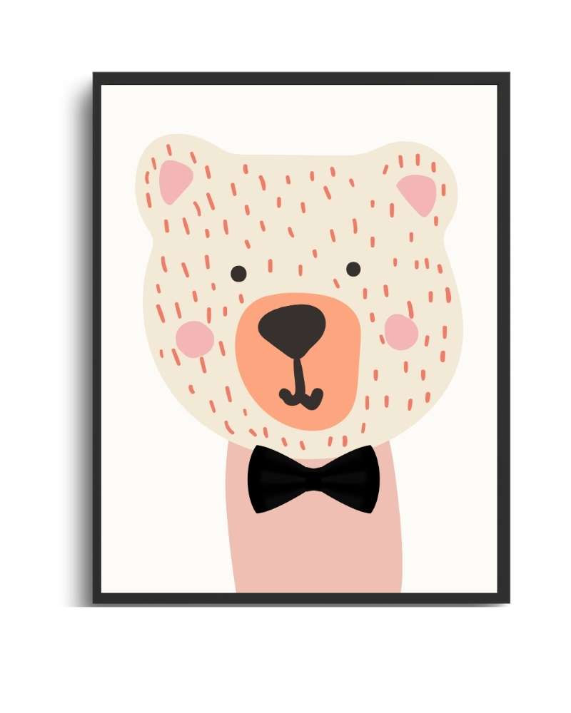 Whimsical Bear Framed Print - Cute, Colorful Kids' Room Wall Art Semi Glossy Black
