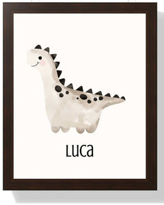 Personalized Dino Framed Print for Kids – Cute, Colorful Wall Art Semi Glossy Brown