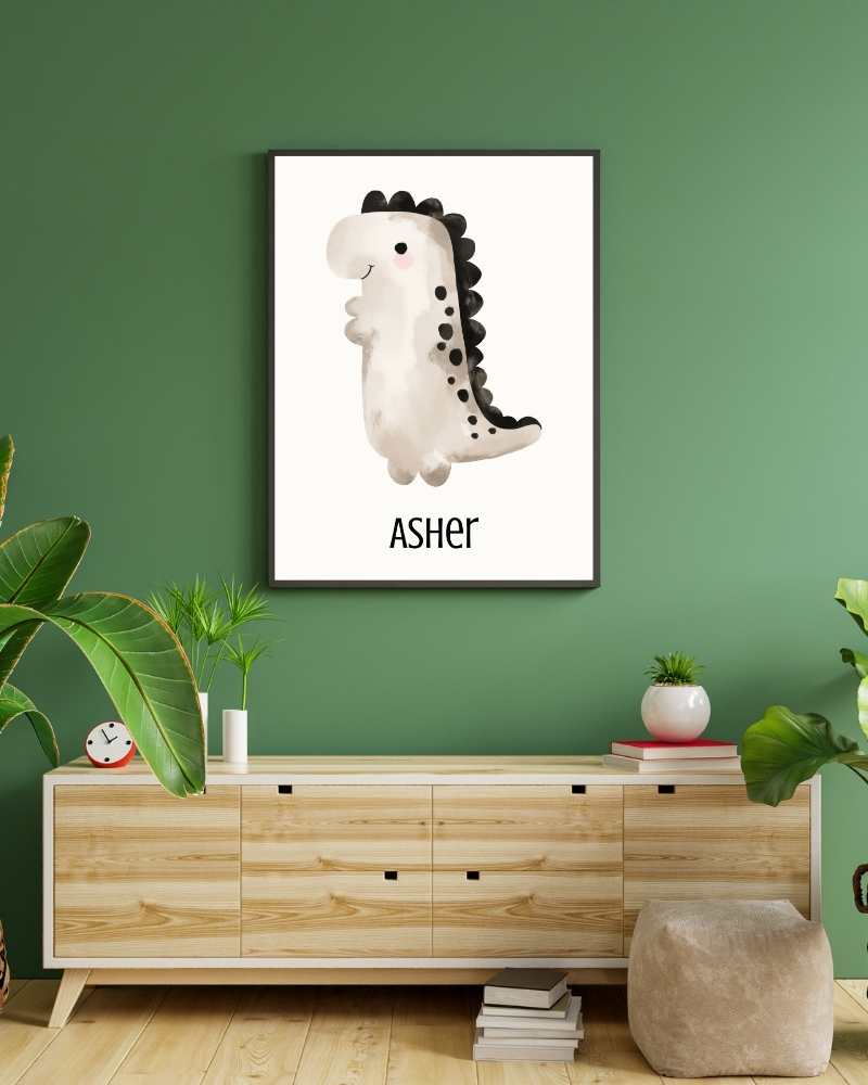 Framed Dino Print for Kids - Personalized Gift