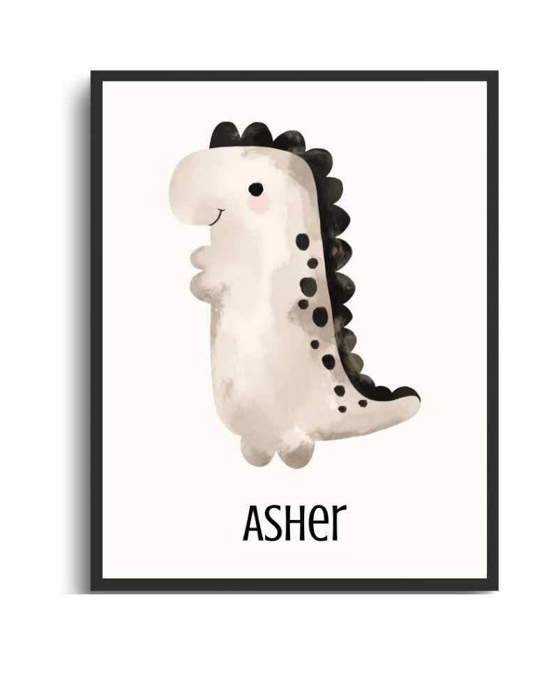 Framed Dino Print for Kids - Personalized Gift Semi Glossy Black