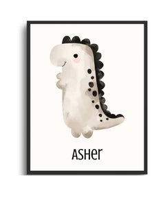 Framed Dino Print for Kids - Personalized Gift Semi Glossy Black