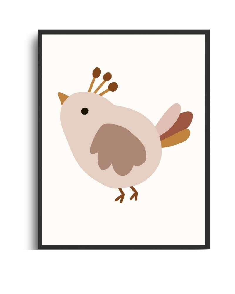 Cute Bird Framed Print - Multi-Color Wall Art for Kids' Room Semi Glossy Black