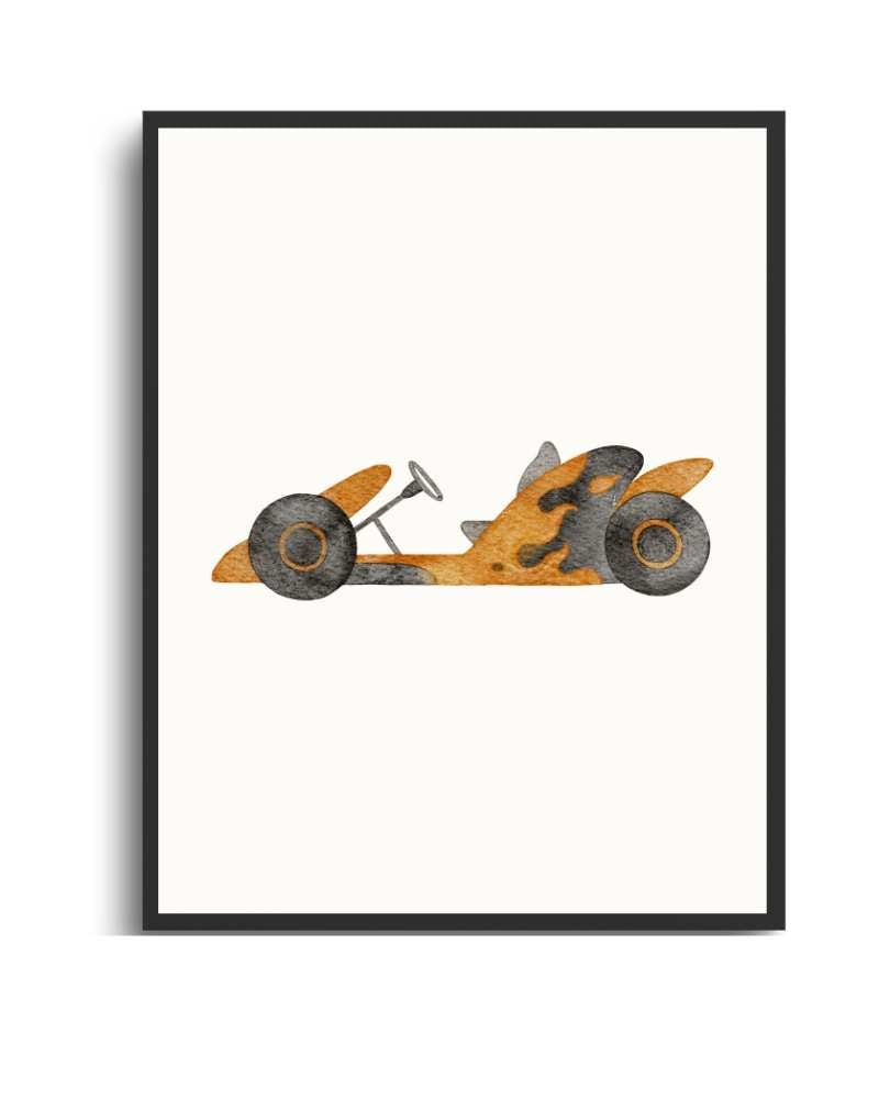 Vintage Race Car Framed Print - Colorful Wall Art for Car Enthusiasts Semi Glossy Black