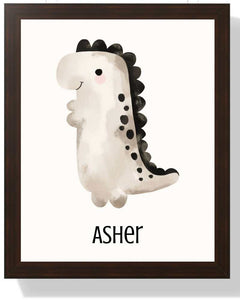 Framed Dino Print for Kids - Personalized Gift Semi Glossy Brown