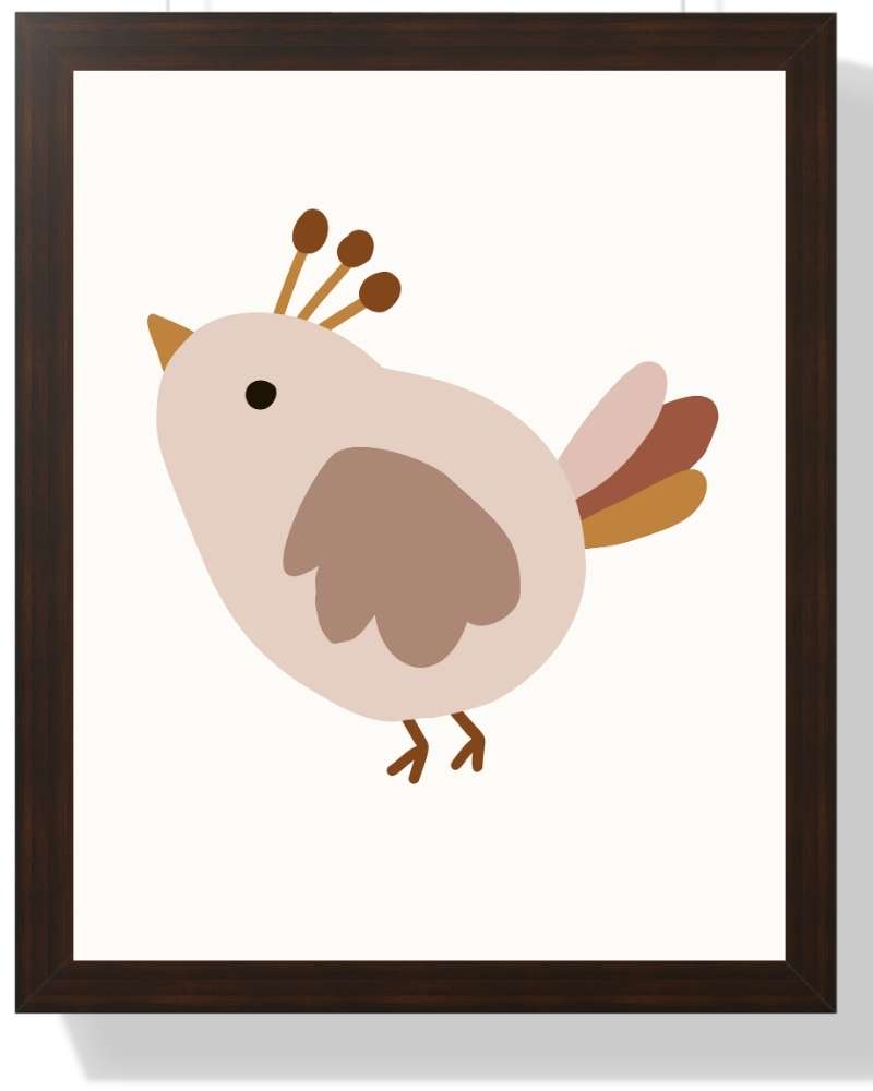 Cute Bird Framed Print - Multi-Color Wall Art for Kids' Room Semi Glossy Brown