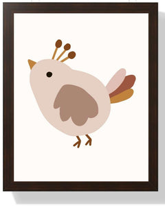 Cute Bird Framed Print - Multi-Color Wall Art for Kids' Room Semi Glossy Brown