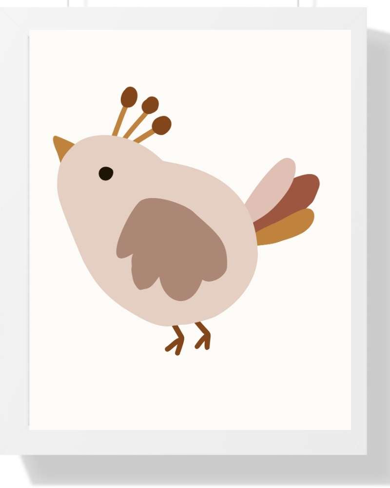 Cute Bird Framed Print - Multi-Color Wall Art for Kids' Room Semi Glossy White