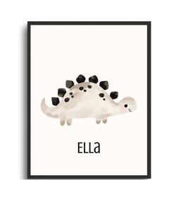Personalized Dino Framed Print for Kids - Cute Wall Art Semi Glossy Black