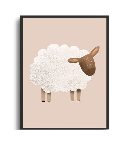 Cute Sheep Framed Print - Ideal Nursery Decor Semi Glossy Black