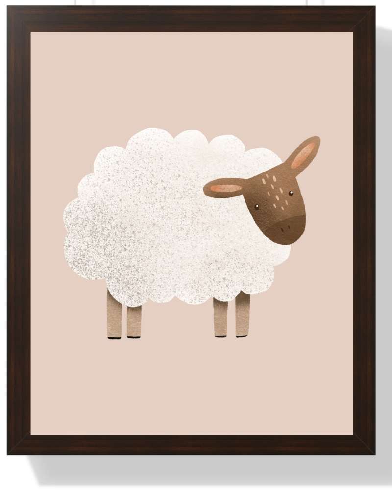 Cute Sheep Framed Print - Ideal Nursery Decor Semi Glossy Brown