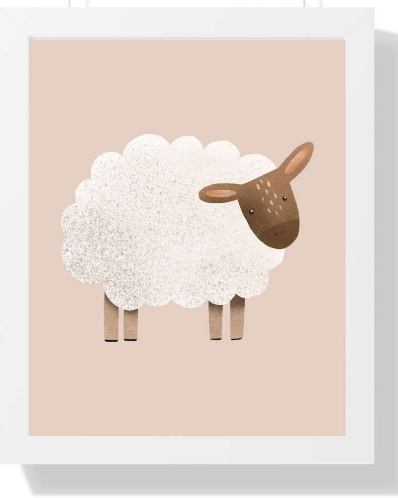 Cute Sheep Framed Print - Ideal Nursery Decor Semi Glossy White