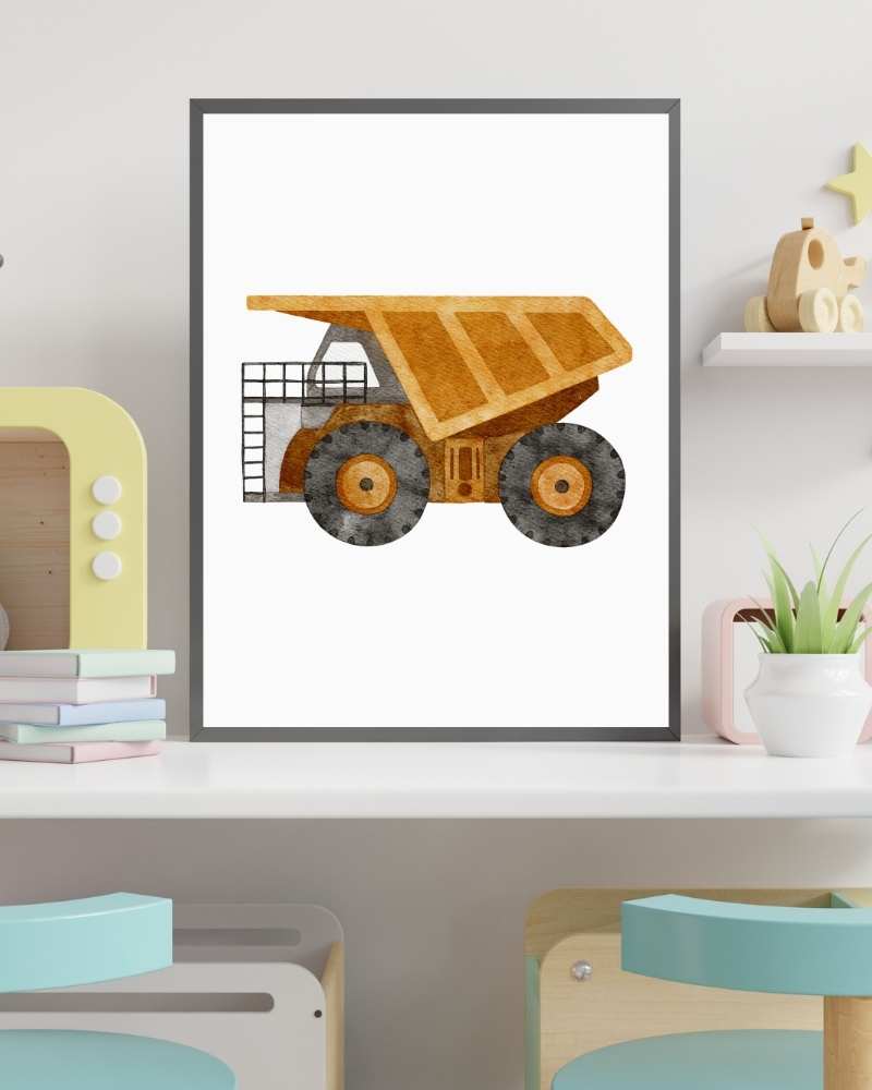 Dump Truck Framed Print - Colorful Art for Kids' Rooms