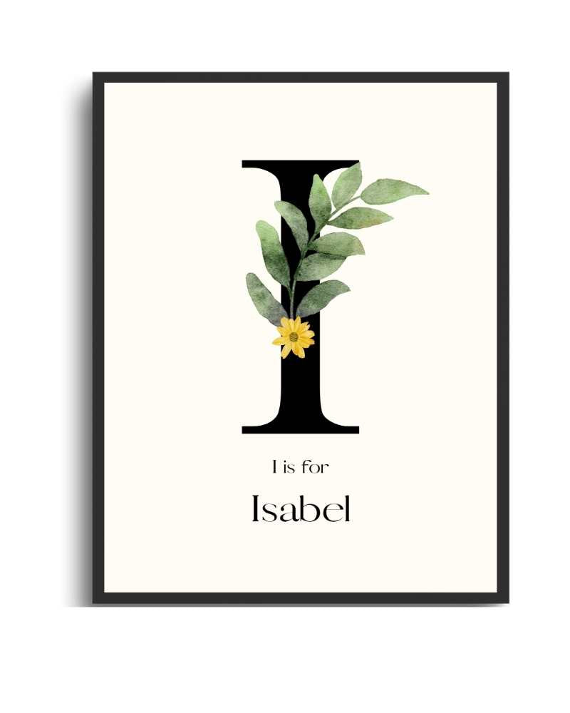 Personalized Name Framed Poster – Custom Flower Design, Nursery & Kids’ Room Wall Art - I Semi Glossy Black