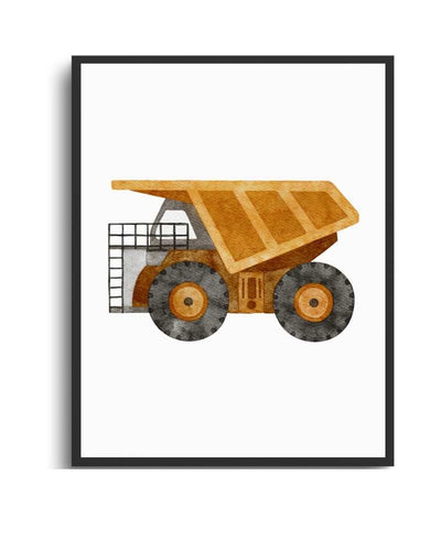 Dump Truck Framed Print - Colorful Art for Kids' Rooms Semi Glossy Black