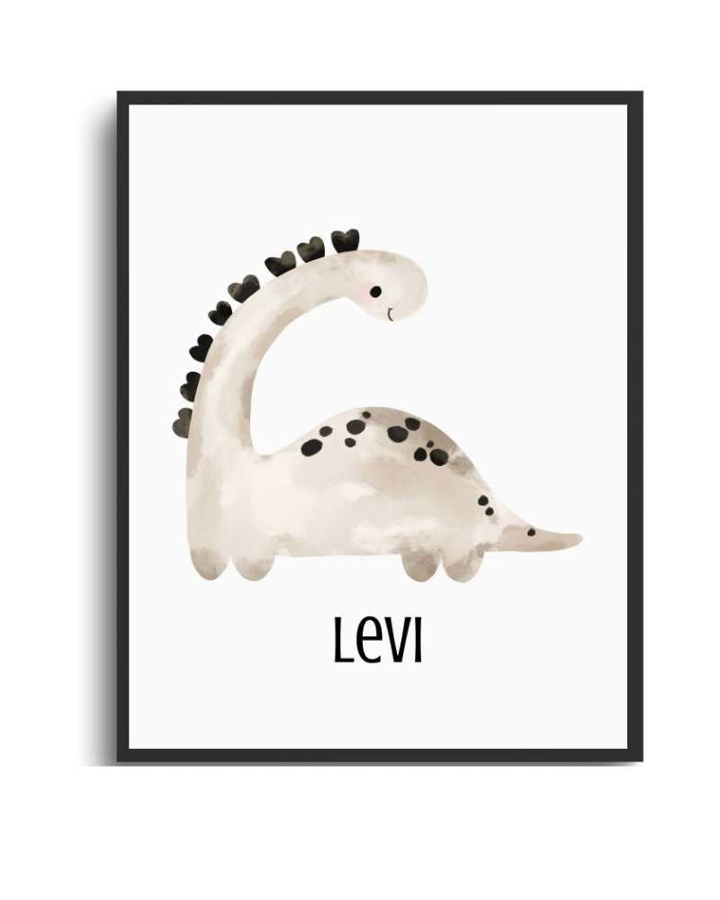Dinosaur Framed Print - 'Levi' for Kids' Room Decor Semi Glossy Black