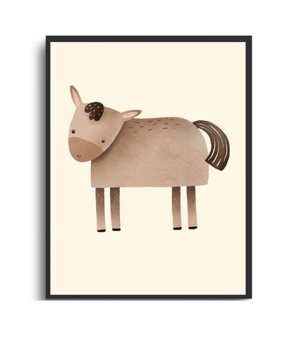 Cute Horse Framed Print - Multi-Color Decor for Kids' Rooms Semi Glossy Black