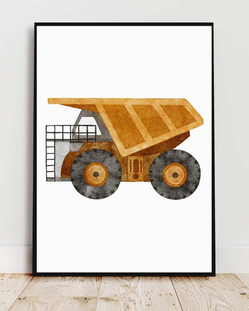 Dump Truck Framed Print - Colorful Art for Kids' Rooms
