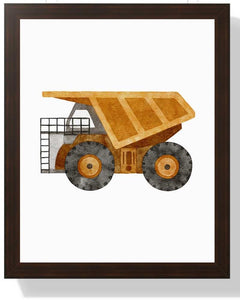 Dump Truck Framed Print - Colorful Art for Kids' Rooms Semi Glossy Brown