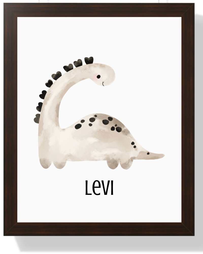 Dinosaur Framed Print - 'Levi' for Kids' Room Decor Semi Glossy Brown