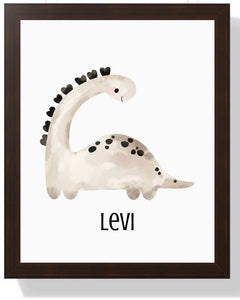 Dinosaur Framed Print - 'Levi' for Kids' Room Decor Semi Glossy Brown