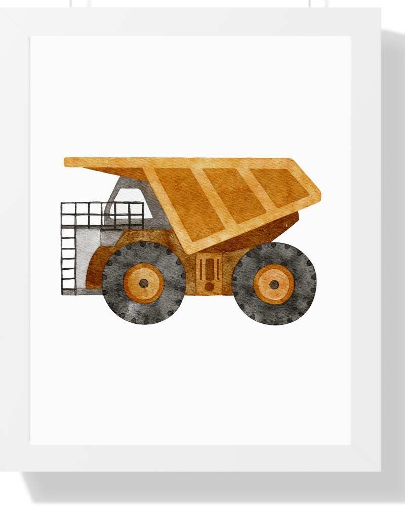 Dump Truck Framed Print - Colorful Art for Kids' Rooms Semi Glossy White