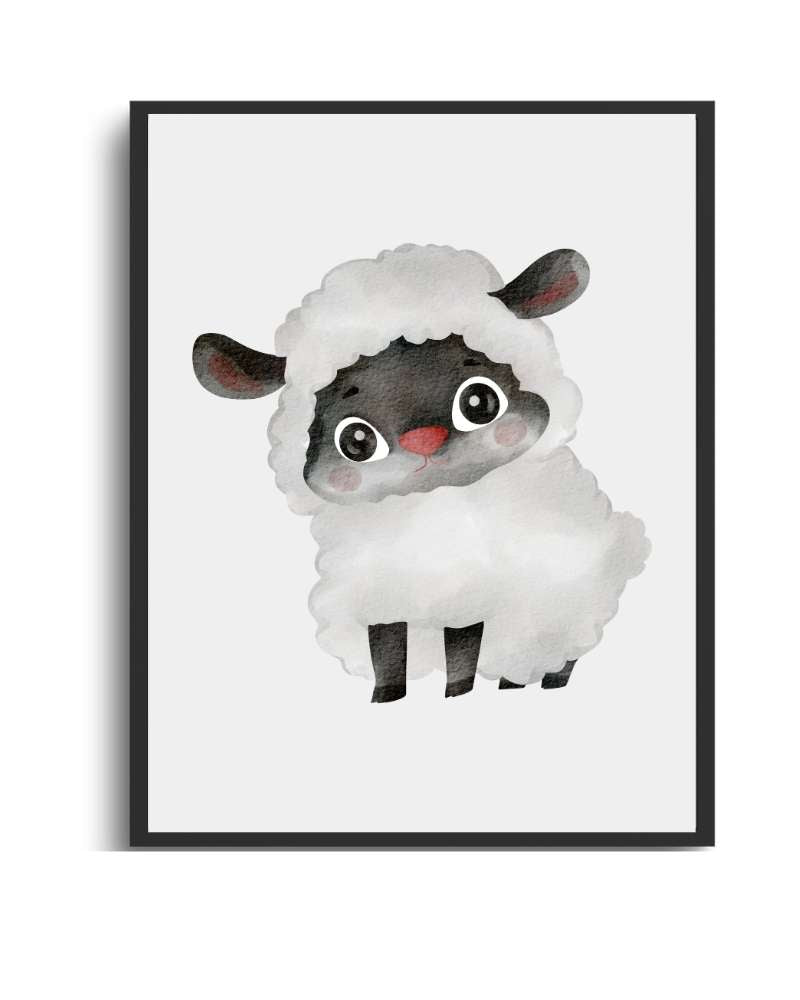 Sheep Framed Print - Cheerful Nursery Wall Art Semi Glossy Black