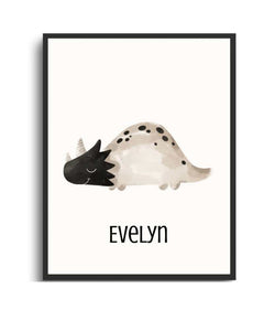 Personalized Dino Framed Print for Kids' Room Semi Glossy Black