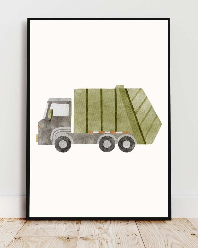 Garbage Truck Framed Print - Multi-Color Art for Kids' Rooms