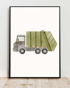 Garbage Truck Framed Print - Multi-Color Art for Kids' Rooms