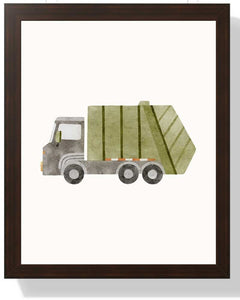 Garbage Truck Framed Print - Multi-Color Art for Kids' Rooms Semi Glossy Brown