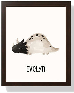 Personalized Dino Framed Print for Kids' Room Semi Glossy Brown