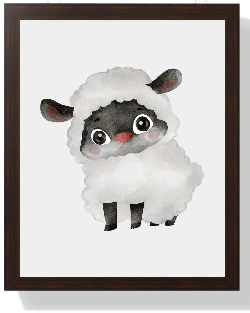Sheep Framed Print - Cheerful Nursery Wall Art Semi Glossy Brown