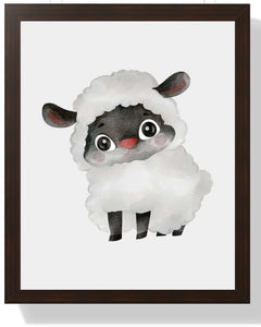 Sheep Framed Print - Cheerful Nursery Wall Art Semi Glossy Brown