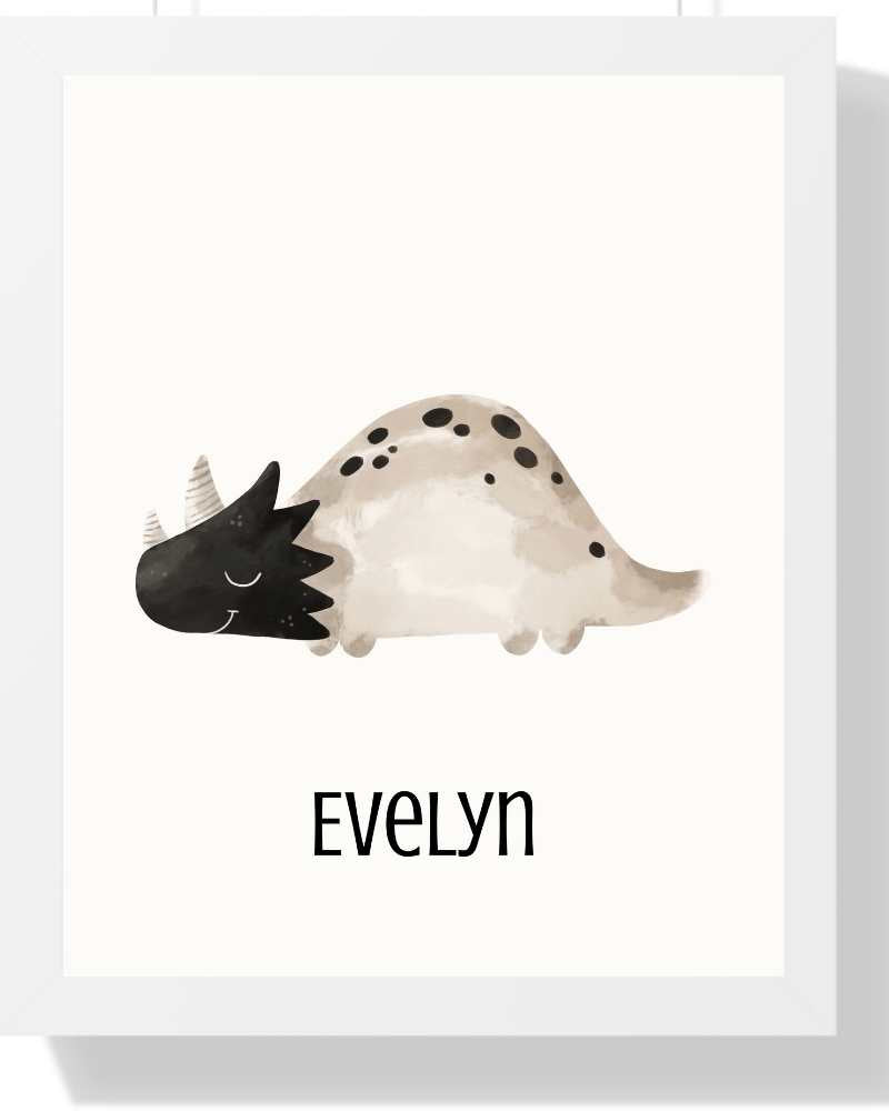 Personalized Dino Framed Print for Kids' Room Semi Glossy White